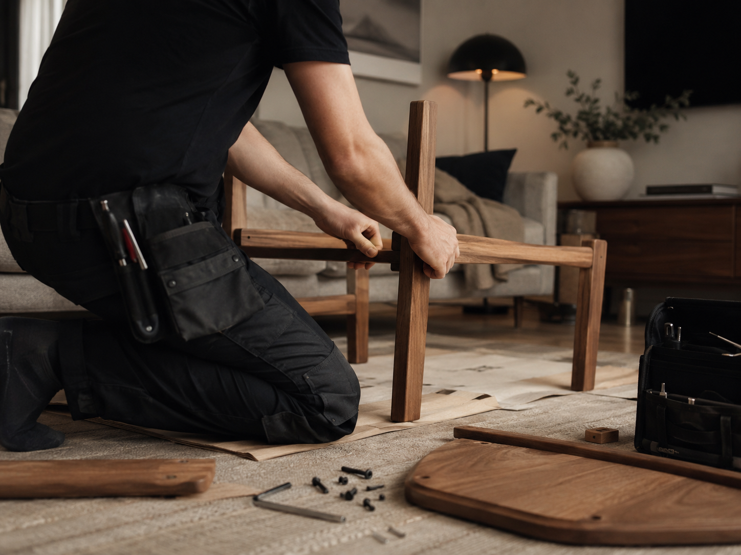 Hemfixare monterar möbel hemma